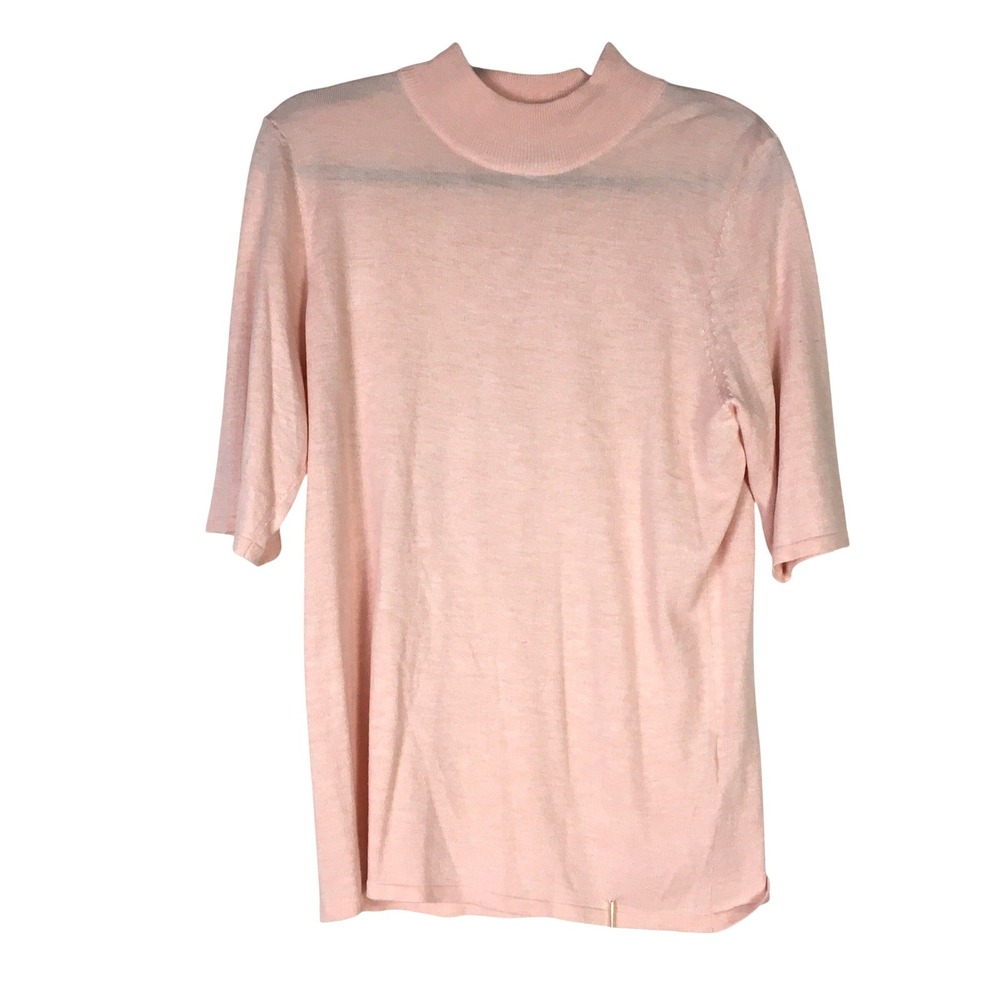 Tahari Mock Neck Short Sleeve Sweater Powder Pink Cashmere Blend Top‎
